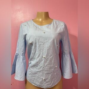 LOFT Light Blue women's flared sleeve blouse Size. S